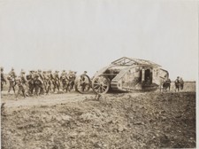 REPRINT OF ORIGINAL WWI PHOTO OF SOLDIERS W/ MASSIVE TANK