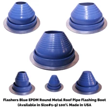 Flashers Blue EPDM Round Metal Roof Pipe Flashing Boot (Size#1-9) Made in USA