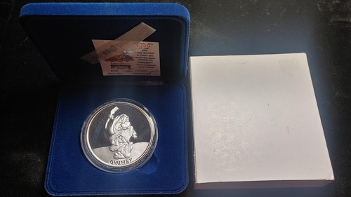 1987 Disney Snow White Grumpy 5oz Silver .999 Coin 50th Anniversary COA Box L036