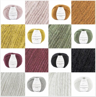 50g Katia Concept Cotton-Merino Glam Garn zum Stricken Häkeln GP 130,00 /1kg
