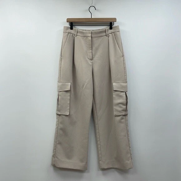 Abercrombie & Fitch Crepe High Rise Cargo Wide Leg Trouser Pant Tan 32