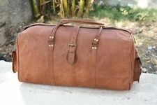 Vintage Goat Skin Leather Bag duffel Travel Men Retro Luggage Overnight Duffle