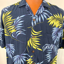 Camisa Reserve Hawaiian Collection Aloha M Hojas de Palma Coco Botones Azul