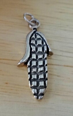 Sterling Silver 10x25mm Ear of Corn on the Cob Food Charm