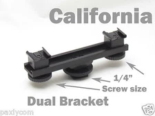 Camera Dual Mount Bracket Flash DV LED Light Microphone Hot Cold Shoe Flashgun 