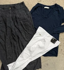 3 Lot Halston Womens 6 / S 100% Linen Wide Leg Pants I.N.C. Capri Mododoc Shirt