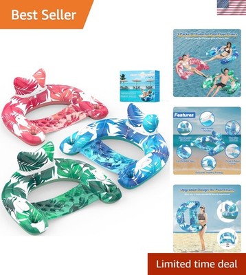 Pool Floats, 3 Pack Inflatable Pool Float Chairs with Cupholders & Handles, P...