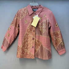 Indigo Moon Jacket Blazer Women's L Embroidery Pink Gold Sequined Patchwork NWT