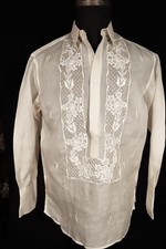 Chemise En Lin/Coton Brodée Vintage Des Années 1970 Taille M En Très Bon État