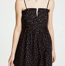 Madewell Dress Pintuck Womens Black Strawberry Print Cami Sz 0 / XS Cotton
