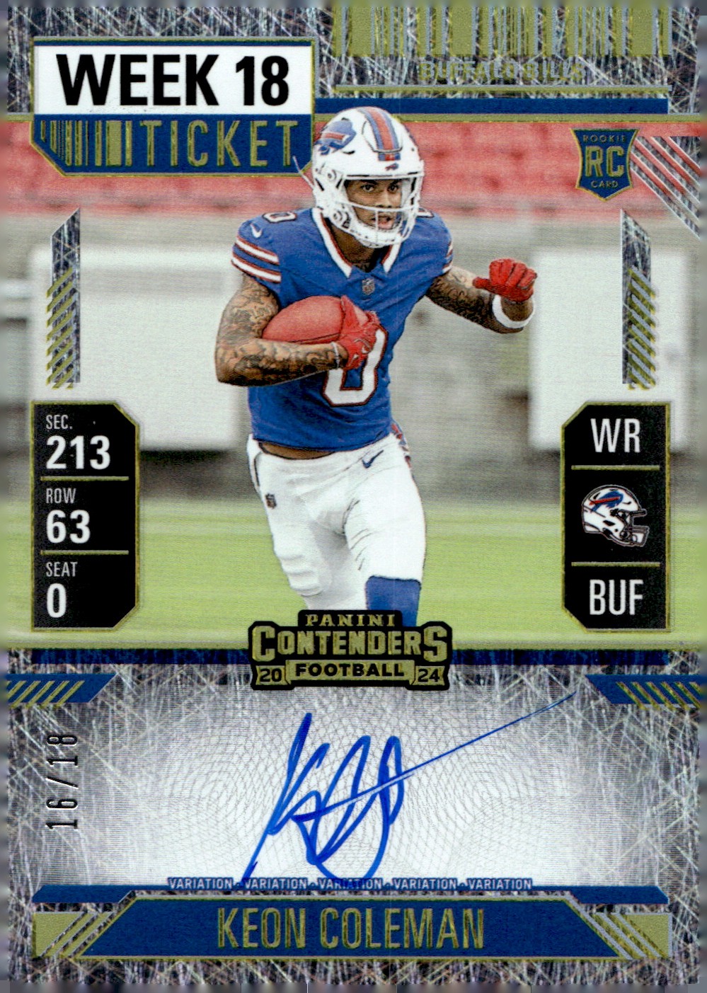 2024 Panini Contenders Week 18 Ticket #117 Keon Coleman Rookie Auto /18 RC