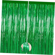 Foil Curtain Backdrop Metallic Tinsel Foil Fringe Curtains Photo 2Pack Green