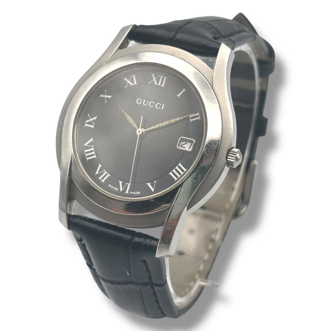 Orologio Uomo Gucci 5500M Quadrante Nero Data Display Analogico Quarzo Funzionante