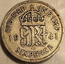 1941 Great Britain Silver Six Pence! Great Condition Sixpence!
