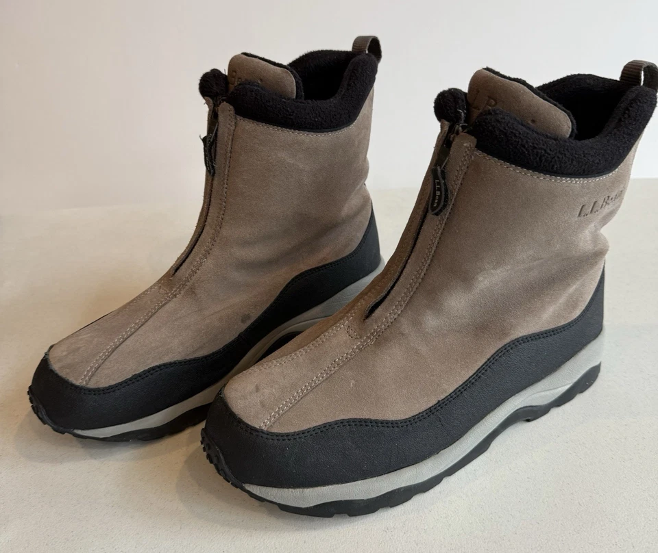 Мужские ботинки LL Bean 11.5 Primaloft утепленные спереди на молнии замшевые желтовато-коричневые черные для улицы - Изображение 4 из 4