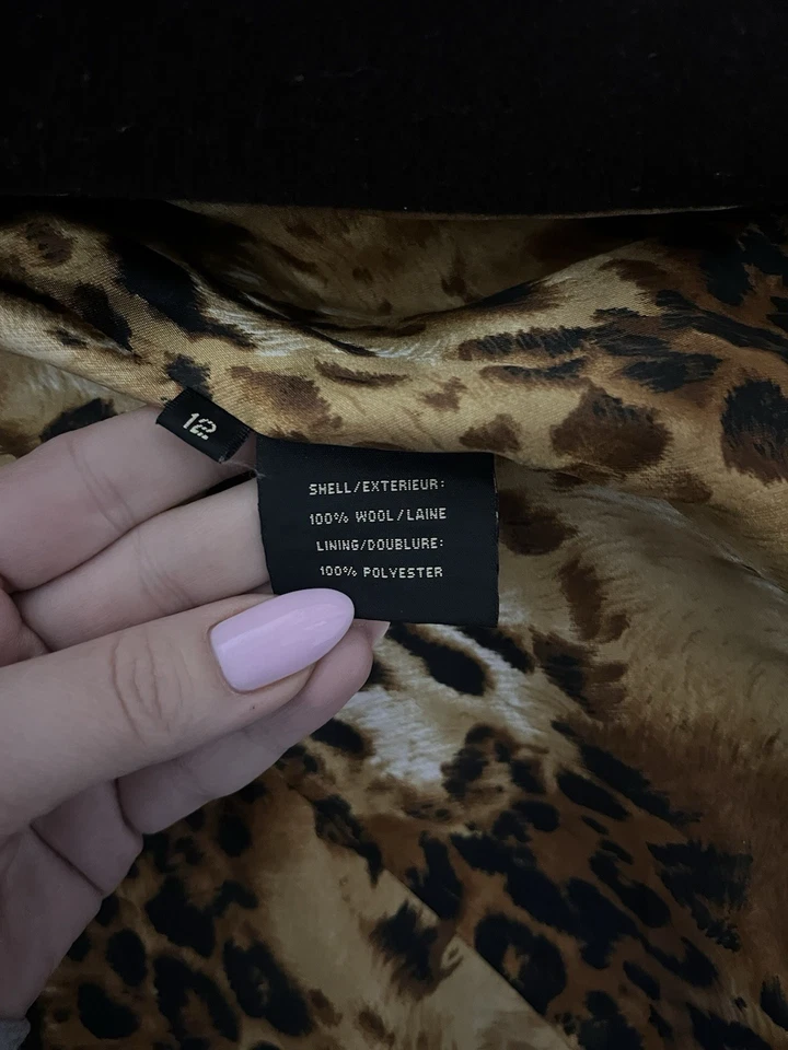 Dana Buchman 100% шерсти коричневое пальто с леопардовым принтом подкладка - на пуговицах женщин - Изображение 4 из 4