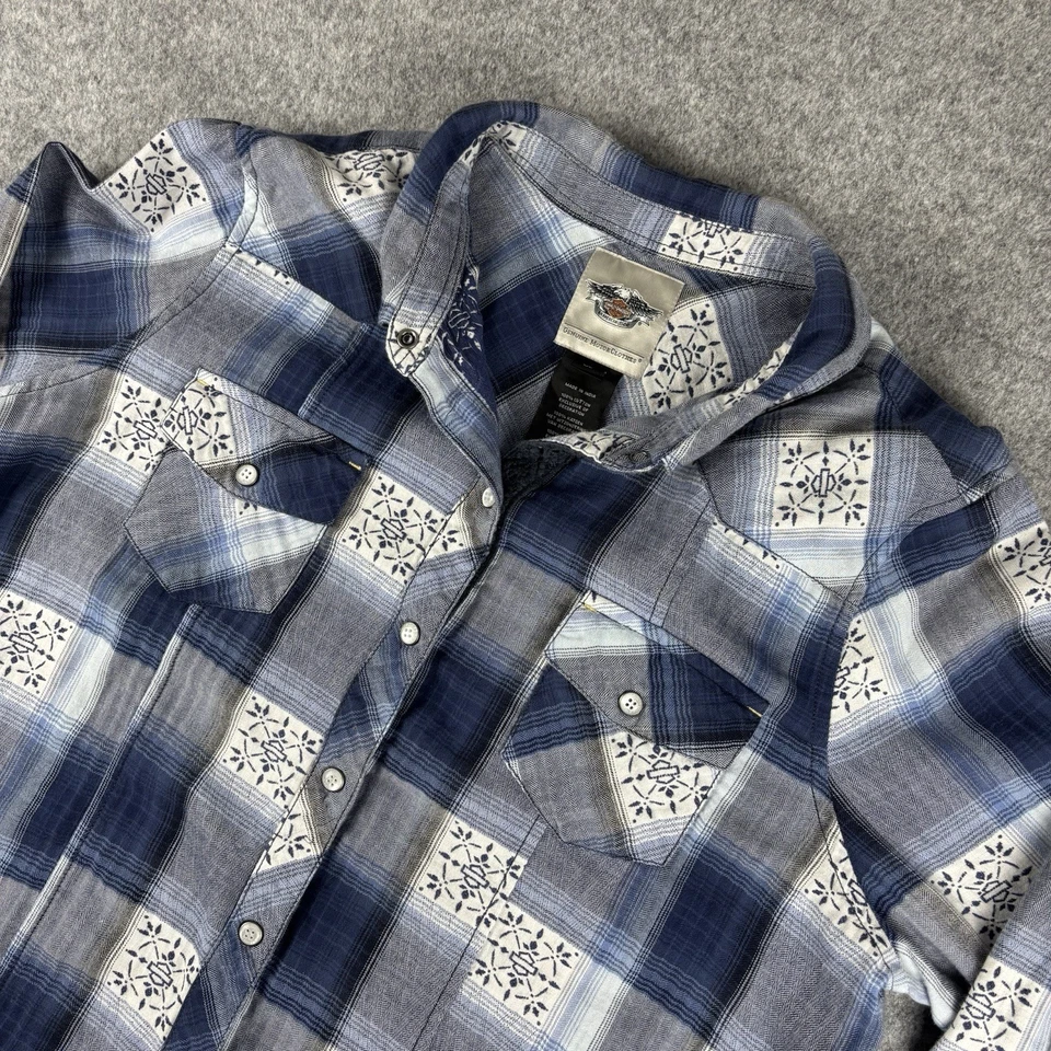 Harley-Davidson Shirt Womens Jacquard Plaid XL Long Sleeve Genuine Motor Clothes - Image 2 of 4