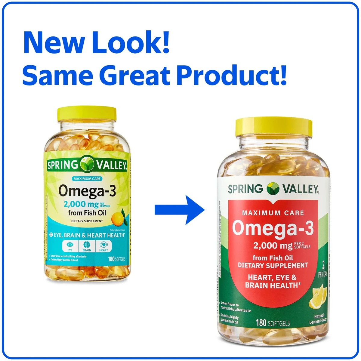 Spring Valley Omega-3 Fish Oil Brain & Heart Health , 2000 mg, 180