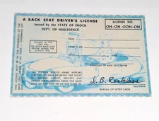 Postcard Back Seat Driver's License State Of Shock FREE USA Shipping