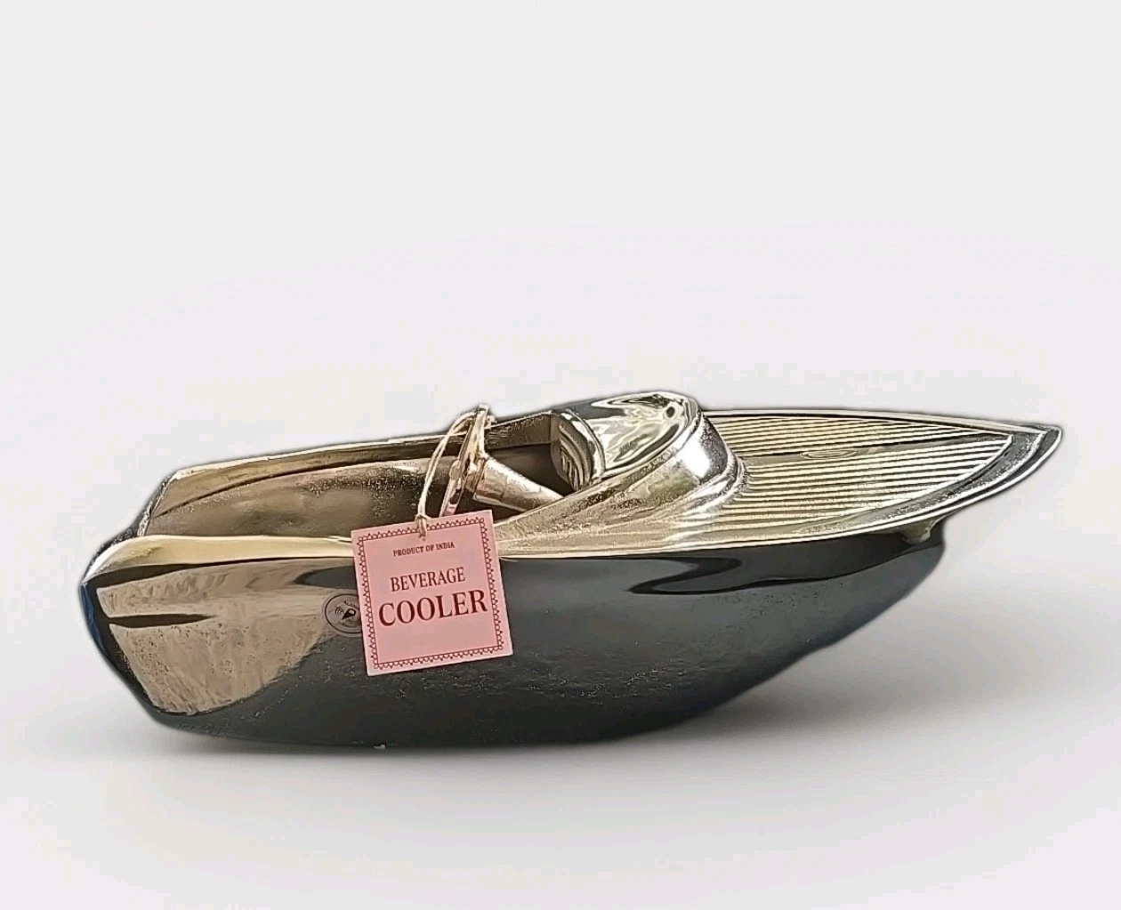 New Large Retro Speed Boat Beverage Wine Bottle Cooler Silver Metal Party Bucket