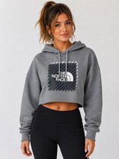 The North Face Womens Large Gray Cropped Hoodie Pullover Logo Sweatshirt