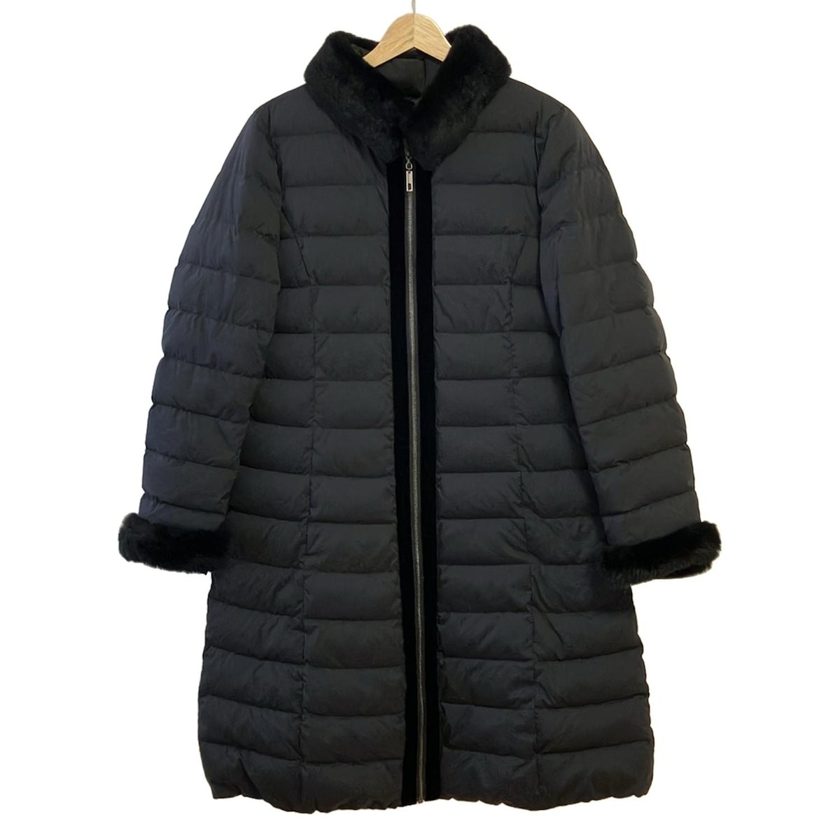 Leilian Rabbit Down Zip-Up Winter Coat in Black