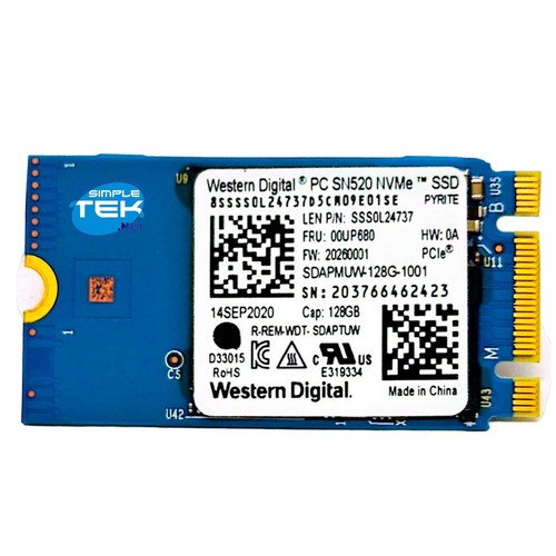 WD SN520 SSD M.2 2242 128GB PCIe 3.0 X2 NVME Solid State Drive - Picture 2 of 6