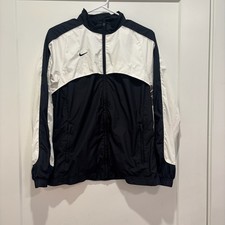 Vintage Nike Team Windbreaker Jacket Black White Colorblock Full Zip Womens XL
