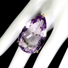 925 Sterling Silver Ring Pear Amethyst 88ct Handmade Gemstone Jewelry Size 8