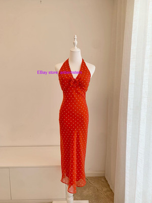 Realisation silk red polka-dot printed hanging neck dress 2026 holiday dress