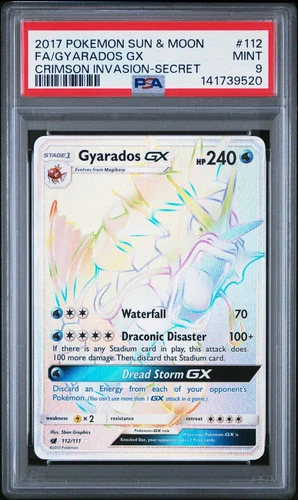2017 POKEMON SUN & MOON CRIMSON INVASION SECRET #112 FULL ART/GYARADOS GX PSA 9