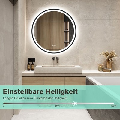 Runder Badezimmerspiegel mit Licht  60cm, Touch-Schalter, Dimmbar, 3 Lichtfarben