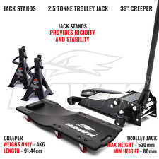 HAWK 2.5 TON 2.5T HYDRAULIC GARAGE CAR JACK WITH 36" CAR CREEPER & 2 AXLE STANDS
