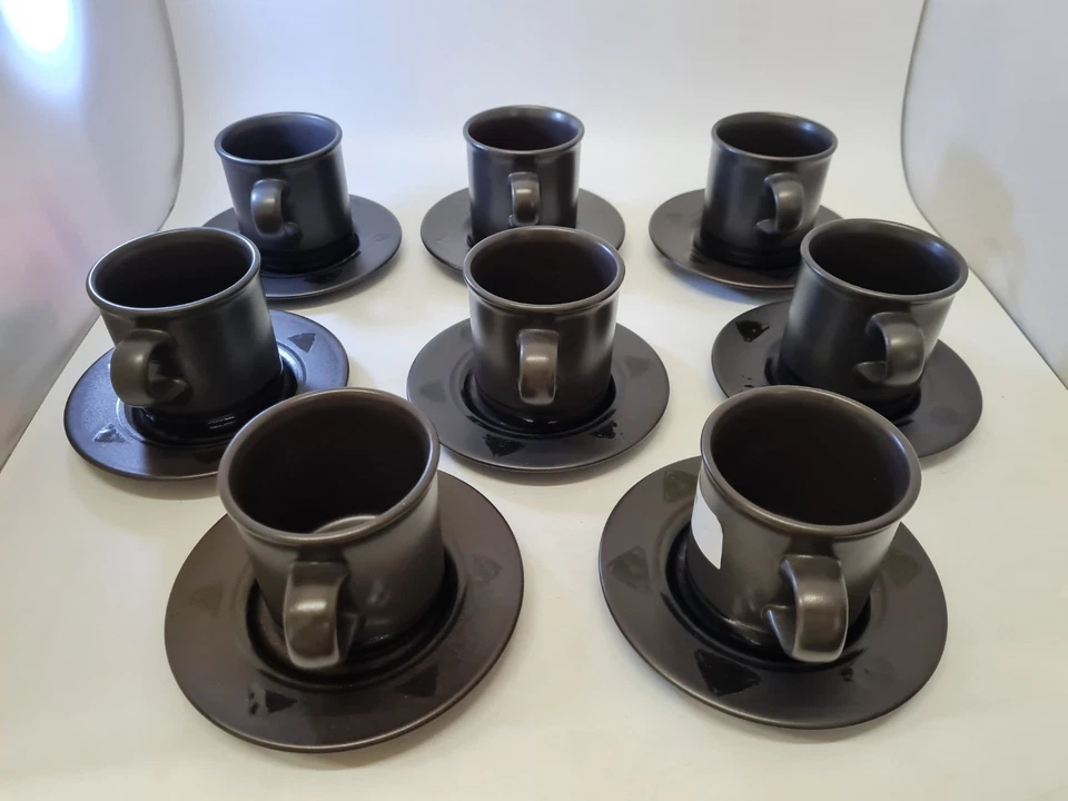 8 Pfaltzgraff Midnight Sun Black Stripe Coffee Tea Mugs and Saucers - Image 4 of 4