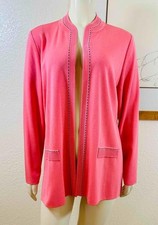 EXCLUSIVELY MISOOK Coral/Black Knit Acrylic Open Front Jacket Blazer