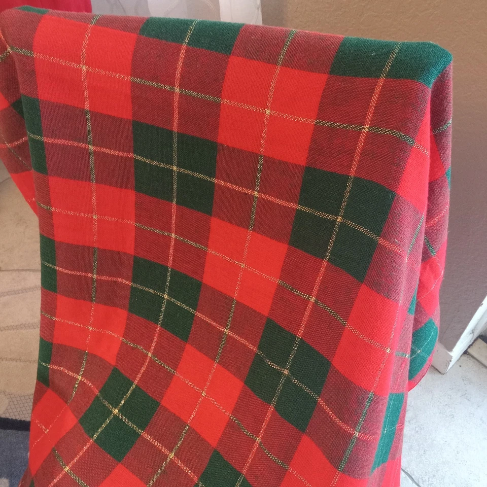 Mantel de Navidad Vintage Tartán Cuadros Rojo Verde Dorado Metálico 60x80 Foto 3 de 4