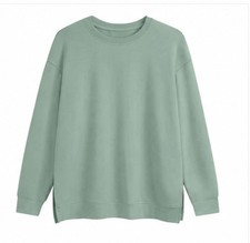 Womens Large Sage Green Crewneck Sweatshirt Long Sleeve Side Slit Pullover