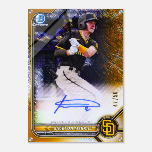 2022 Bowman Chrome Jackson Merrill Auto Gold Shimmer Acrylic Print Card Art - Picture 3 of 5