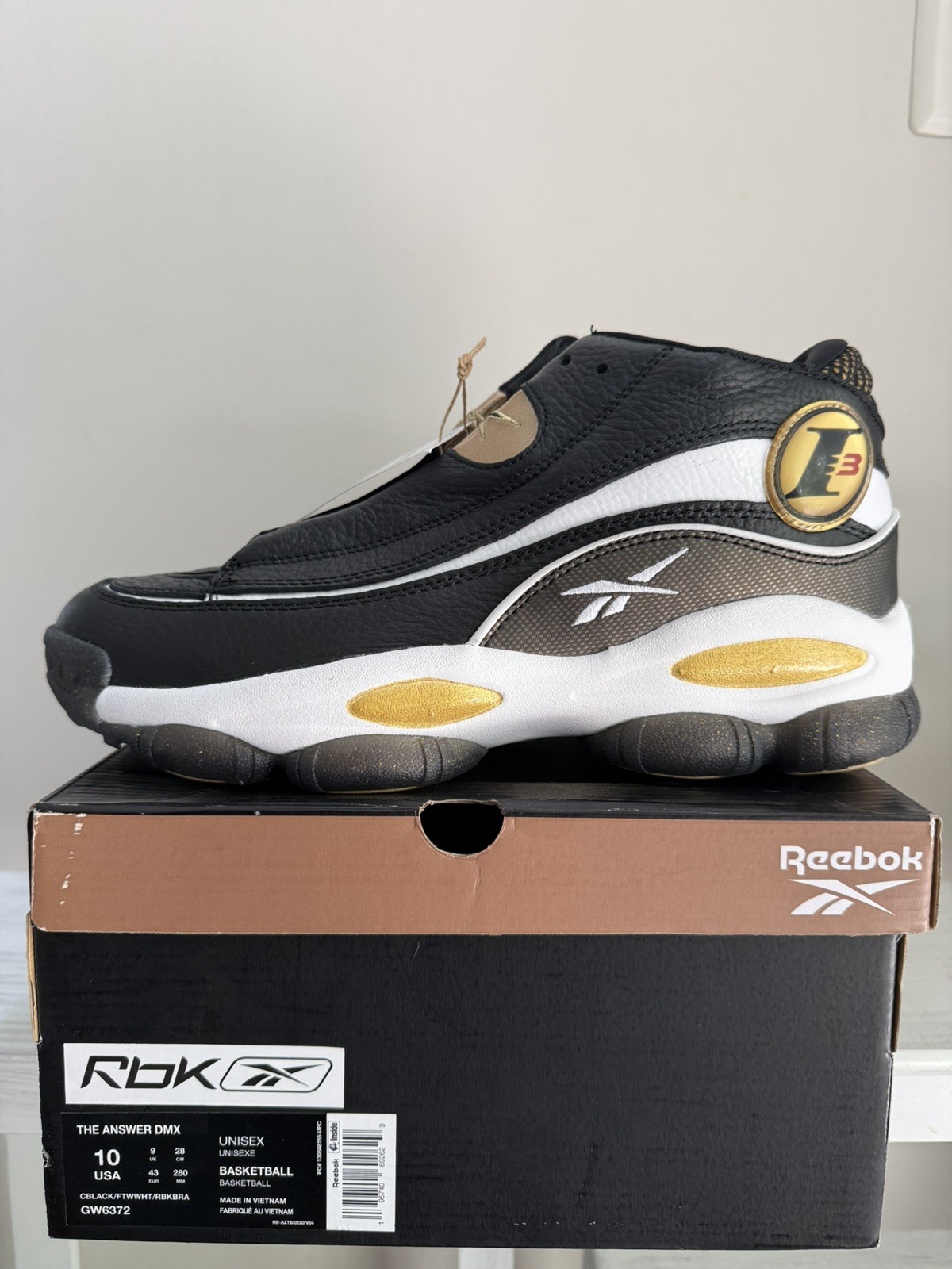 Reebok The Answer DMX OG (2022) Black/White/Gold Size 10 Mens PLEASE READ image 2