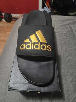 adidas Adilette Comfort Slides Men Size 18 Black Gold EG1850 Big & Tall Rare