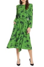 Green & Black belted floral midi dress by Something Navy sz XS NWT