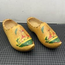 Vintage Hand Carved Painted Dutch Wooden Shoes Clogs From Holland