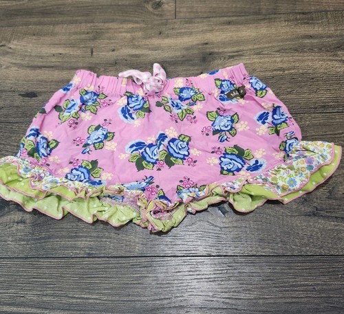 Matilda Jane Ruffle Shorts Size 8 Pink Floral Blue Rose Green Trim Boutique EUC - Picture 3 of 7