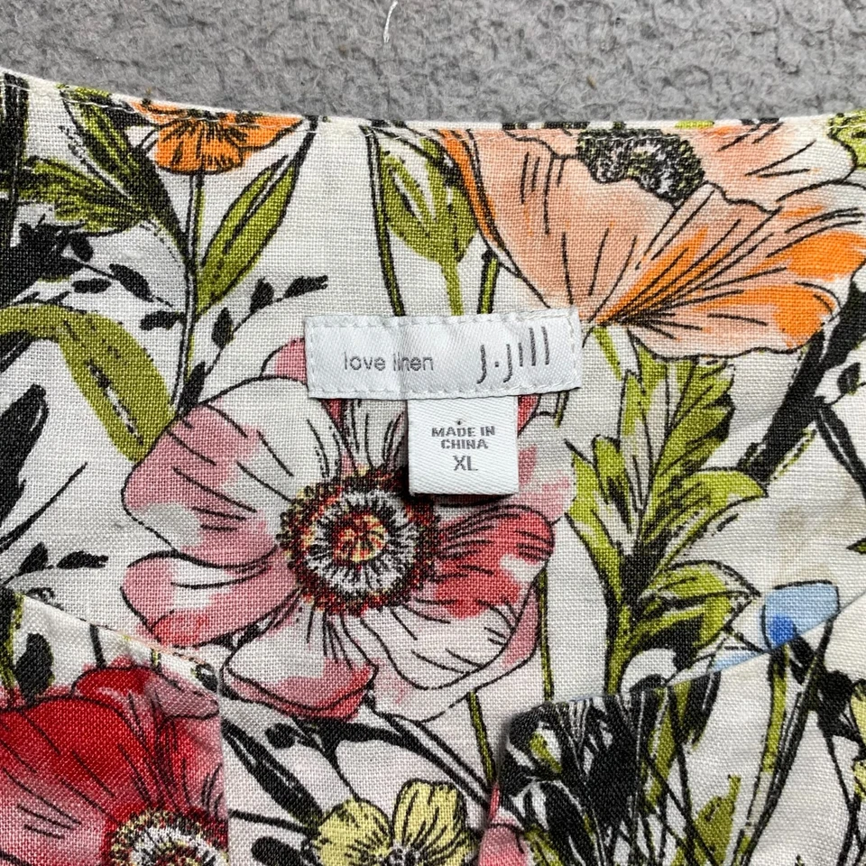 J Jill Dress Womens XL Midi Love Linen Sleeveless Floral Pink White - Image 3 of 4