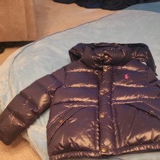 Polo Ralph Lauren Boys Navy Hooded Puffer Jacket 4/4T with Pockets, Logo