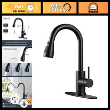 Matte Black High-Arc Kitchen Faucet with Pull Down Sprayer, Modern Design