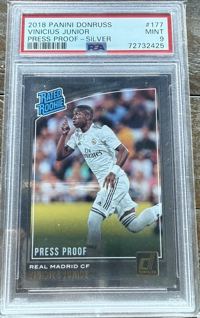 2018 PANINI DONRUSS PRESS PROOF-SILVER #177 VINICIUS JUNIOR ROOKIE RC PSA 9