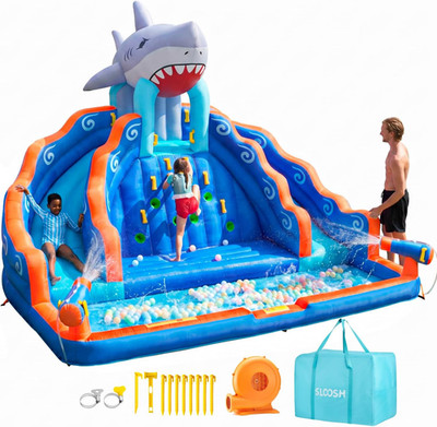 Inflatable Water Slide Park for Kids, 6 in 1 Bounce House Double Slides Bouncy C