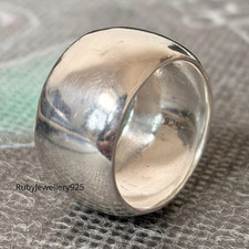 925 Sterling Silver Wide Dome Band Ring Heavy 14MM Statement Ring Thumb Band R
