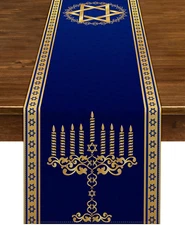Hanukkah Table Runner Jewish Chanukah Dreidel Menorah Decoration Star